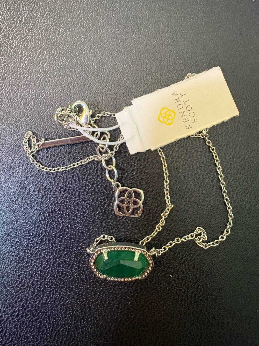 Kendra Scott Silver Necklace with Green Stone